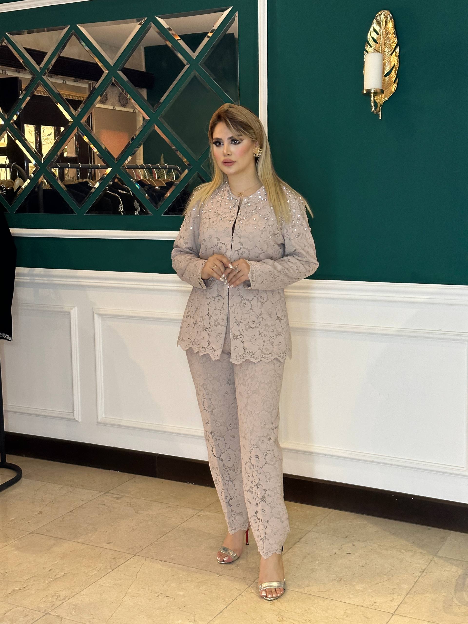 کت و شلوار دانتل زنانه مجلسی جواهردوزی رایا